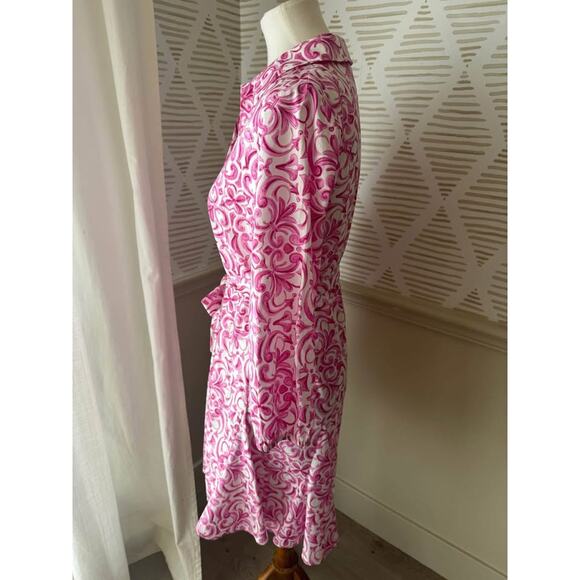 Cynthia Steffe Women’s Medium Pink Button Up Belted Twirl Dress - Picture 4 of 7